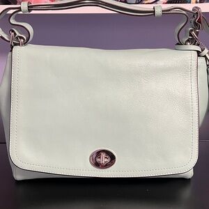 Coach Light Mint Leather Shoulder Bag with Turn-Lock